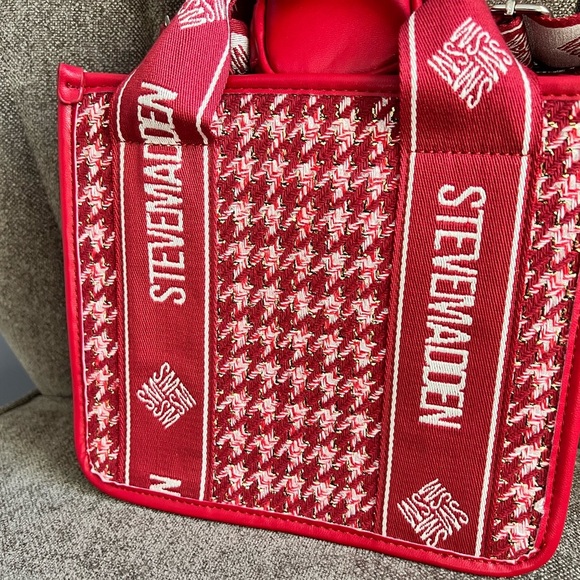 Steve Madden BWebber tweed satchel Crimson red with crossbody tote bag NWT - Picture 9 of 9